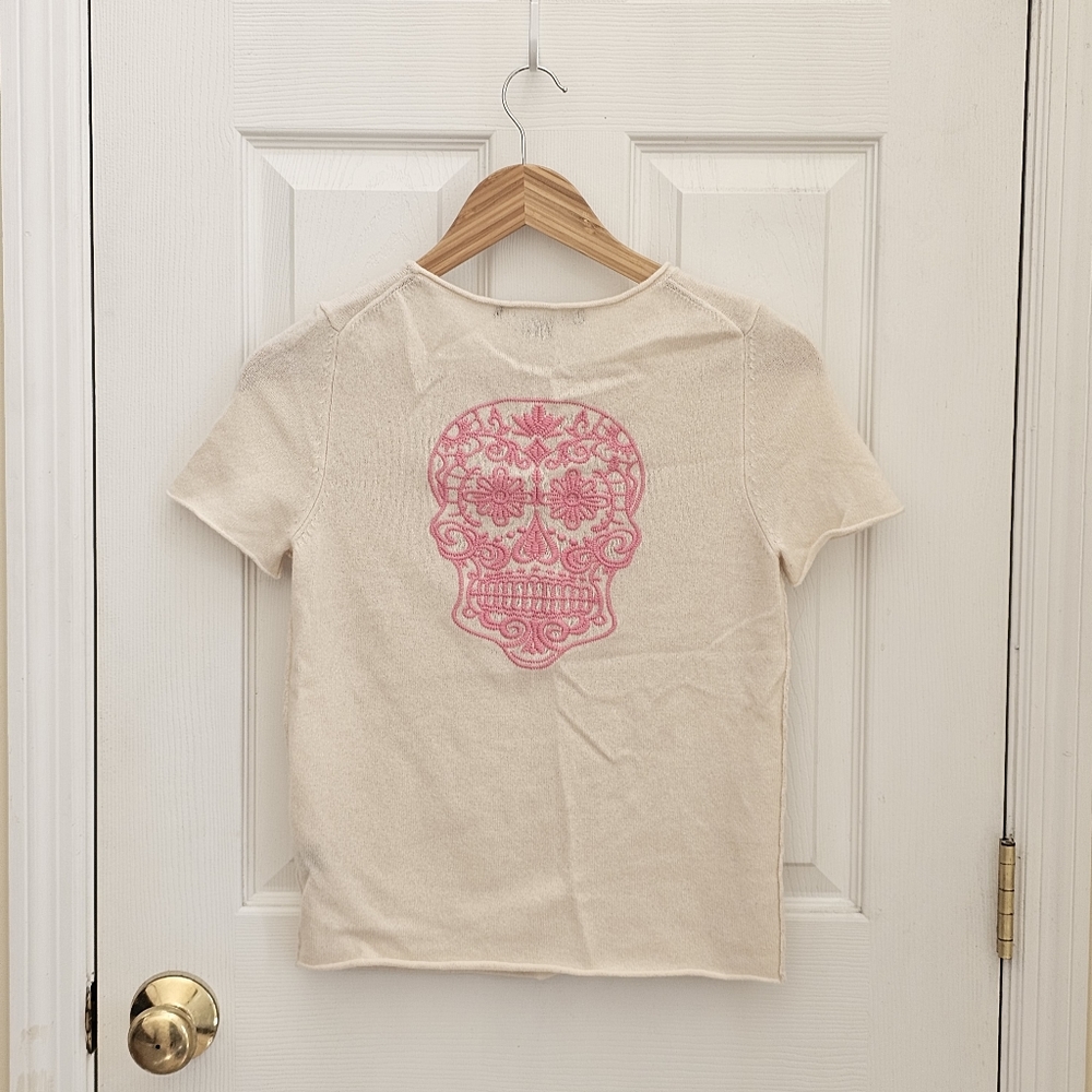 Skull Cashmere Short Sleeve Sweater Tee Sz XS